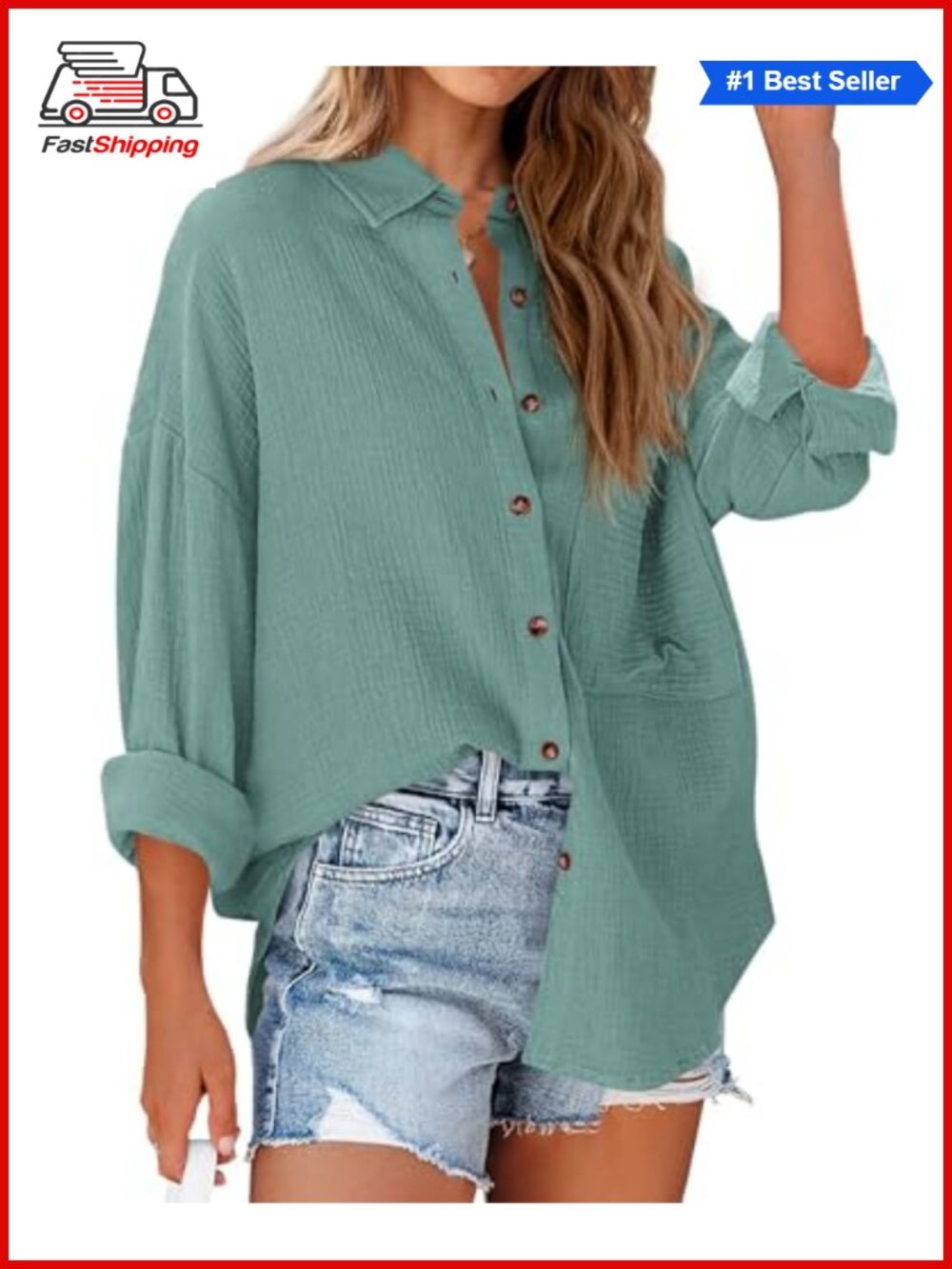 NOLLSOM Women's Long Sleeve Button Down Blouse V-Neck Business Casual Top